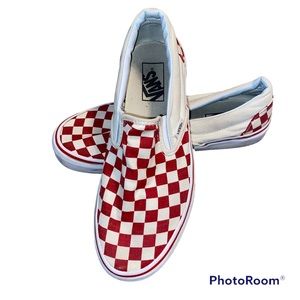VANS Classic Slip On Red & White Checkerboard Skate Shoes size Mens 7.5 Women 9.